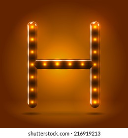 Glossy stylish sans serif lighted capital letter H letter over warm caramel candy background. Autumn decorative concept