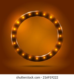 Glossy stylish sans serif lighted capital letter O letter over warm caramel candy background. Autumn decorative concept