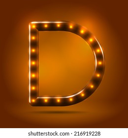 Glossy stylish sans serif lighted capital letter D letter over warm caramel candy background. Autumn decorative concept