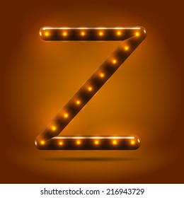 Glossy stylish sans serif lighted capital letter Z letter over warm caramel candy background. Autumn decorative concept
