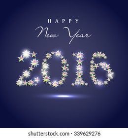 Glossy stylish text 2016 made by colorful stars for Happy New Year celebration.