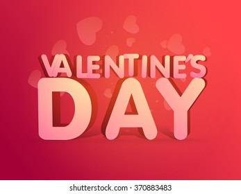 Glossy stylish text Valentine's Day on hearts decorated background.