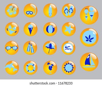 Glossy summer beach icons - Part2 (vector)