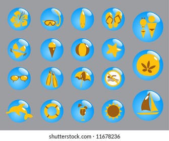 Glossy summer beach icons – Part3 (vector)