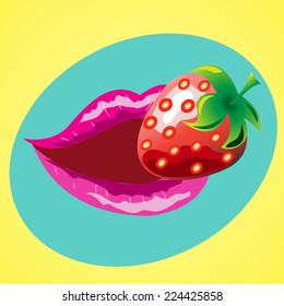 glossy summer lips with red strawberry