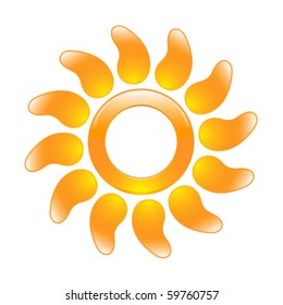 Glossy sun icon in the form of a ring and with curved rays