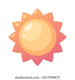 Glossy sun icon isolated on white background. Hot yellow sun symbol in minimalistic cartoon style.. Vector illustration.