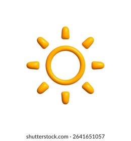 Glossy sun icon with rounded ring and thick rays. Bright cheerful symbol for summer apps, weather forecast, kids design. Vector illustration