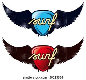 glossy surf shield with grunge wings
