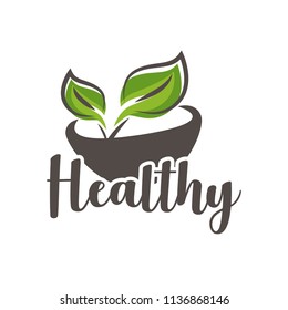 símbolo brillante logotipo de cocina saludable y símbolos orgánicos de comida menú vegano