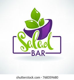 Glossy Symbol Healthy Cooking Logo And  Organic Food Symbols For Your Salad Bar Or Vegan Menu