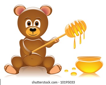 glossy teddy bear and honey
