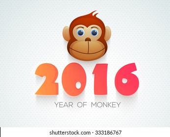 Glossy Text 2016 mit chinesischem Jahr des Symbol-Affen Gesicht für glückliche Neujahrsfeier.
