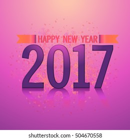 Texto brillante 2017 sobre copos de nieve de fondo decorado. Elegante diseño de tarjetas de felicitación para la celebración de Año Nuevo Feliz.