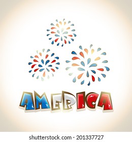 Glossy Text America And Beautiful Flower On Beige Background. 