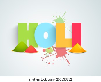 Texto brillante Holi con brillantes colores secos (gulal) para la celebración del festival indio, se puede usar como afiche o diseño de pancartas. 