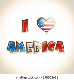Glossy text I Love America on shiny brown background American Independence Day celebrations background. 