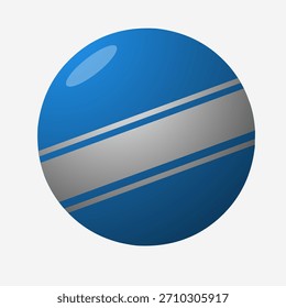 Una esfera azul brillante y tridimensional con una banda ancha de plata metálica envuelta horizontalmente alrededor de su centro, lo que sugiere una pelota de playa estilizada o un globo terráqueo o un icono de planeta