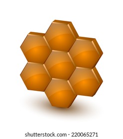Glossy three dimensional honeycomb icon on white background