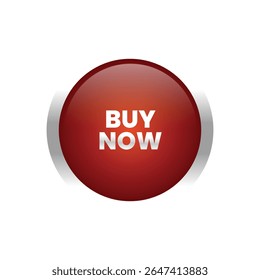 a glossy, three-dimensional "Buy Now" button, centrally positioned against a stark white background. 