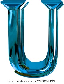 Glossy three-dimensional letters in blue. letter u