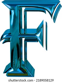 Glossy three-dimensional letters in blue. letter f