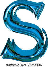 Glossy three-dimensional letters in blue. letter s