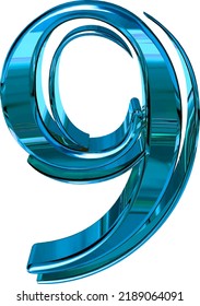 Glossy three-dimensional letters in blue. number 9