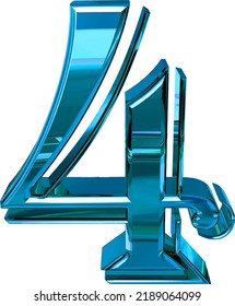 Glossy three-dimensional letters in blue. number 4