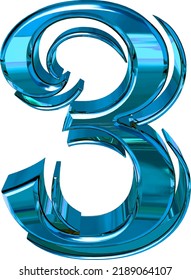 Glossy three-dimensional letters in blue. number 3