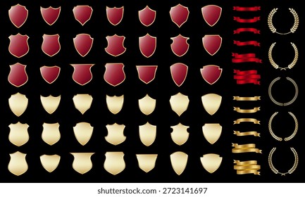 A glossy, three-dimensional shield-shaped emblem base. The set also includes an award ribbon and laurel wreath, which can be freely combined.