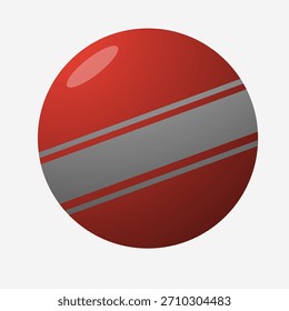 eine glänzende, dreidimensionale Kugel, vorwiegend rot, hat ein breites diagonales graues Band über seine Mitte, flankiert von dünnen parallelen grauen Linien