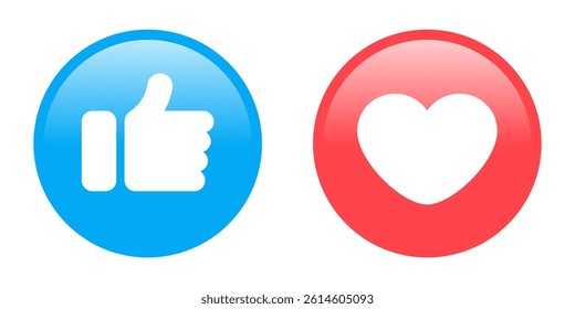 glossy thumbs up and heart icon vector. like, favorite, follow