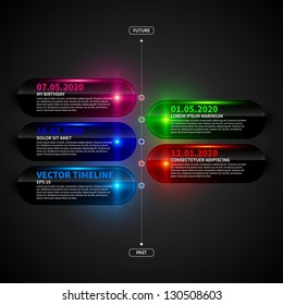 Glossy timeline template with glowing elements.