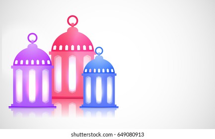 Glossy Traditional Arabic Lanterns for Islamic Holy Month of Fasting, Ramadan Mubarak.