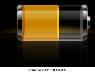 Glossy transparent battery icon yellow