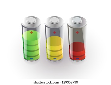 Glossy transparent battery icons Vector EPS10.