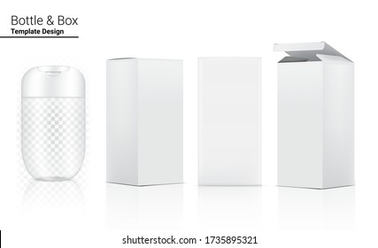 Glossy Transparent Bottle Mock up Realist Cosmetic y 3 Dimensional Box for Whitening Skincare and Aging Anti-arruinkle Merchandise on White Background Illustration. Atención de la salud y atención médica.
