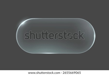 Glossy transparent capsule design with soft reflections on a dark background. Modern, sleek style great for technology interfaces or futuristic concepts.