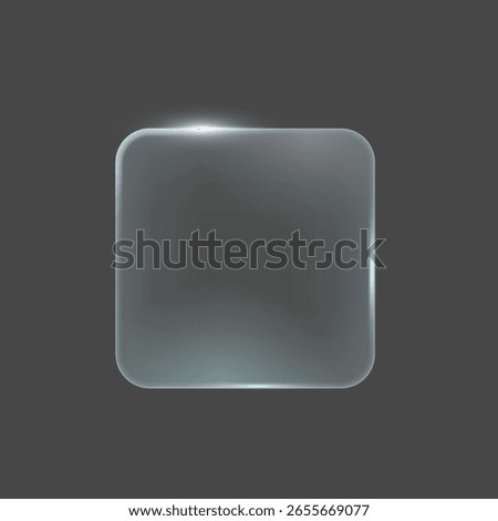 Glossy transparent glass square on a dark background. Minimalistic and modern design. Suitable for UI or graphic design elements and overlays.