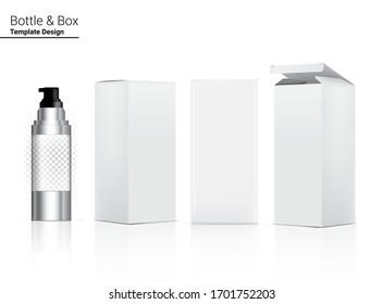 Glossy Transparent Pump Bottle Mock up Realistic Cosmetic and 3 Dimensional Box for Whitening Skincare and Aging anti-wrinkle merchandise on White Background Illustration. Health Care and Medical.