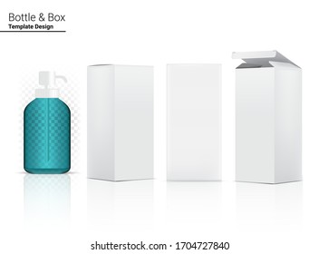 Glossy Transparent Pump Bottle Mock up Realistic Cosmetic and 3 Dimensional Box for Whitening Skincare and Aging anti-wrinkle merchandise on White Background Illustration. Health Care and Medical.