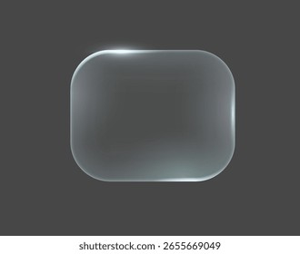 Glossy transparent rounded rectangle with subtle reflections on a dark grey background. Minimalist design element. Ideal for tech or modern web applications.