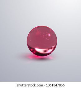 Esfera transparente brillante. Ilustración vectorial realista de la sustancia de aceite rosa con efecto mordaz. Balón de cristal. Burbuja abstracta líquida. Elemento de diseño