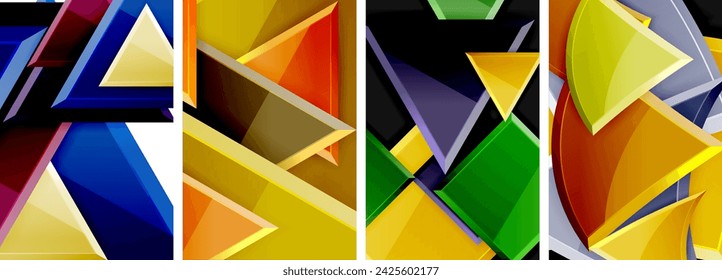 Glossy triangles geometric poster set for wallpaper, business card, cover, poster, banner, brochure, header, website