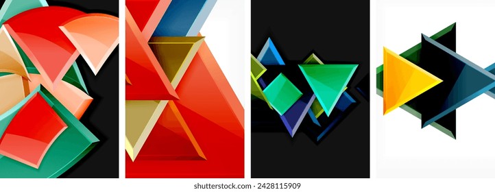 Glossy triangles geometric poster set for wallpaper, business card, cover, poster, banner, brochure, header, website