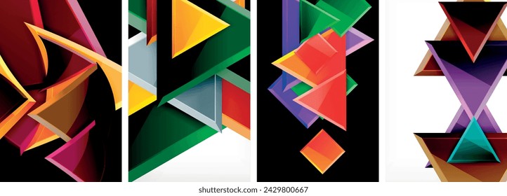 Glossy triangles geometric poster set for wallpaper, business card, cover, poster, banner, brochure, header, website