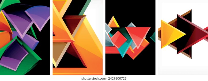 Glossy triangles geometric poster set for wallpaper, business card, cover, poster, banner, brochure, header, website