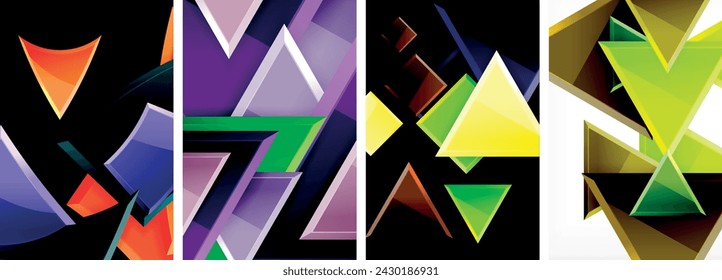 Glossy triangles geometric poster set for wallpaper, business card, cover, poster, banner, brochure, header, website