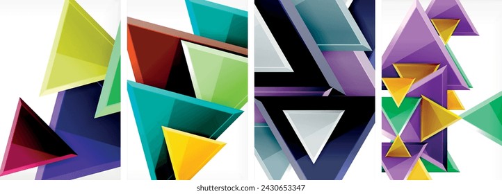 Conjunto de póster geométrico de triángulos brillantes para papel pintado, tarjeta de visita, cubierta, póster, banner, folleto, encabezado, sitio web